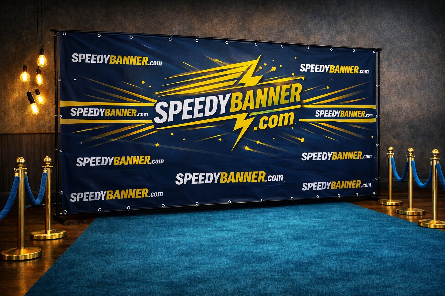 SpeedyBanner Step-and-Repeat Blue Carpet